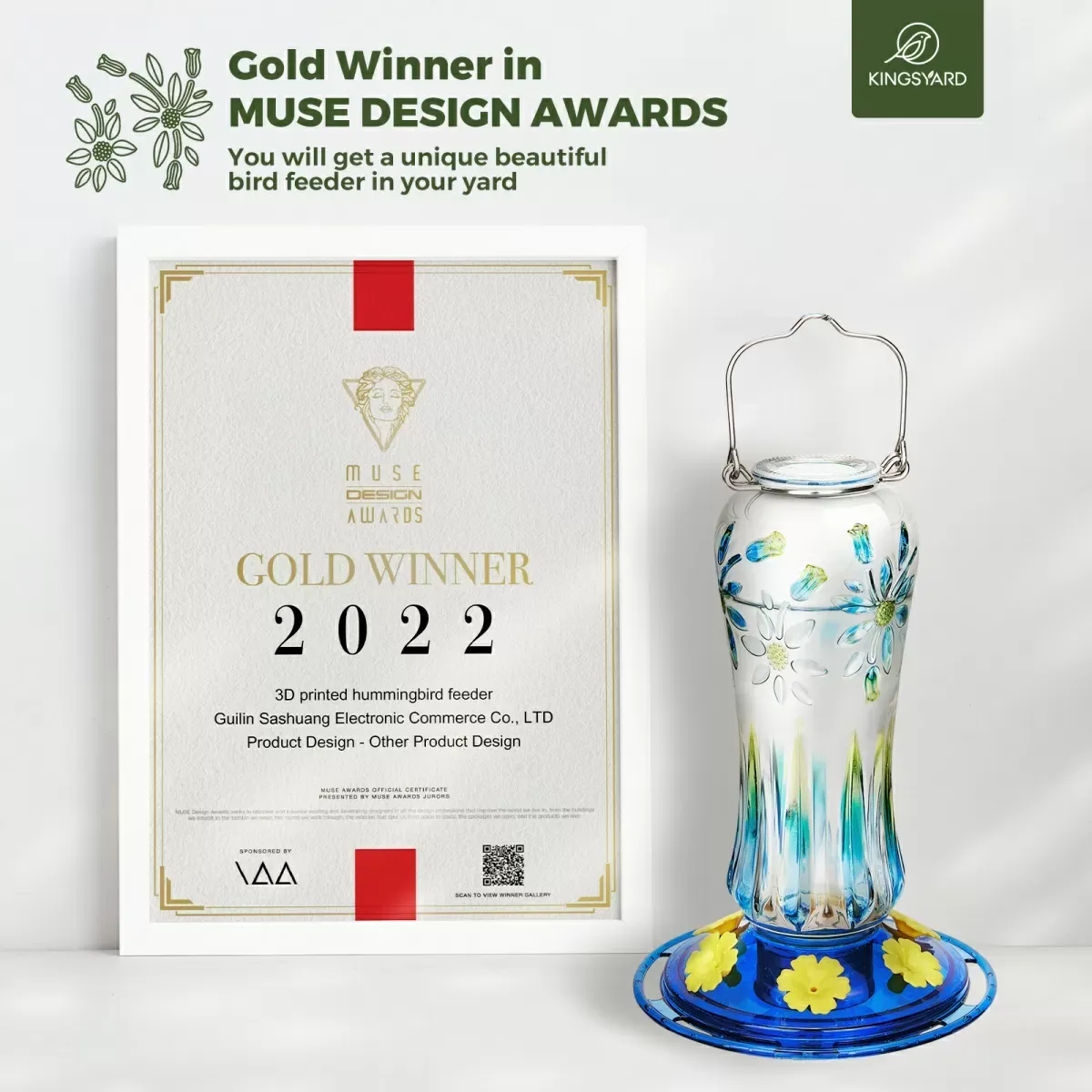 Royal Blue Kingsyard 25oz Leak Proof Glass Hummingbird Feeder with Ant Moat 7