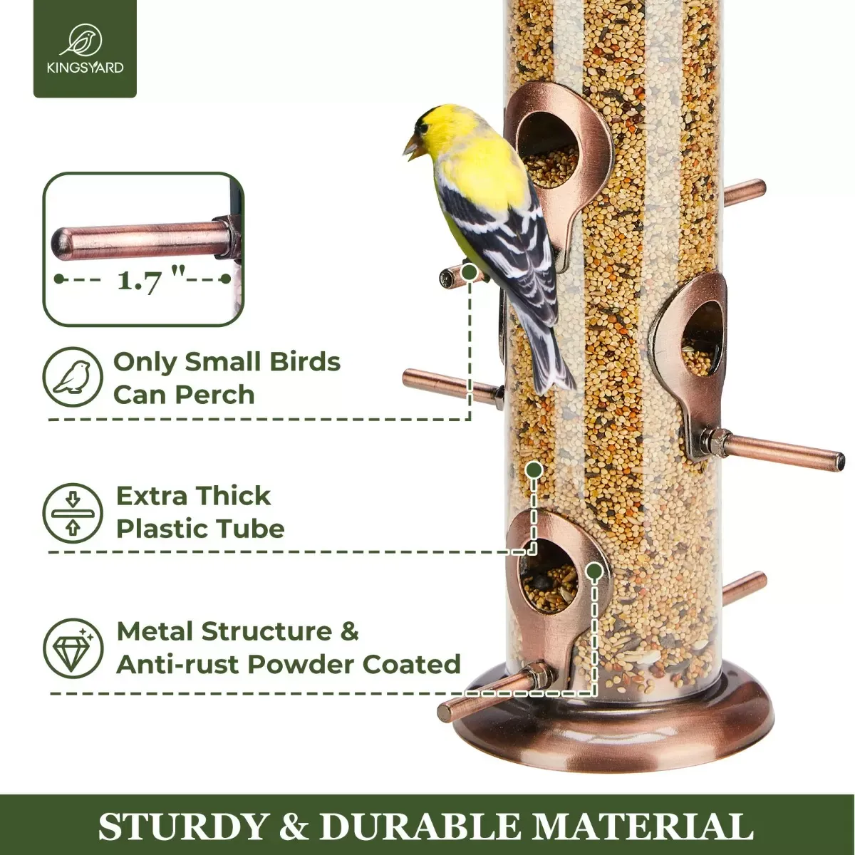 Kingsyard Chew-proof Metal Tube Bird Feeders 5