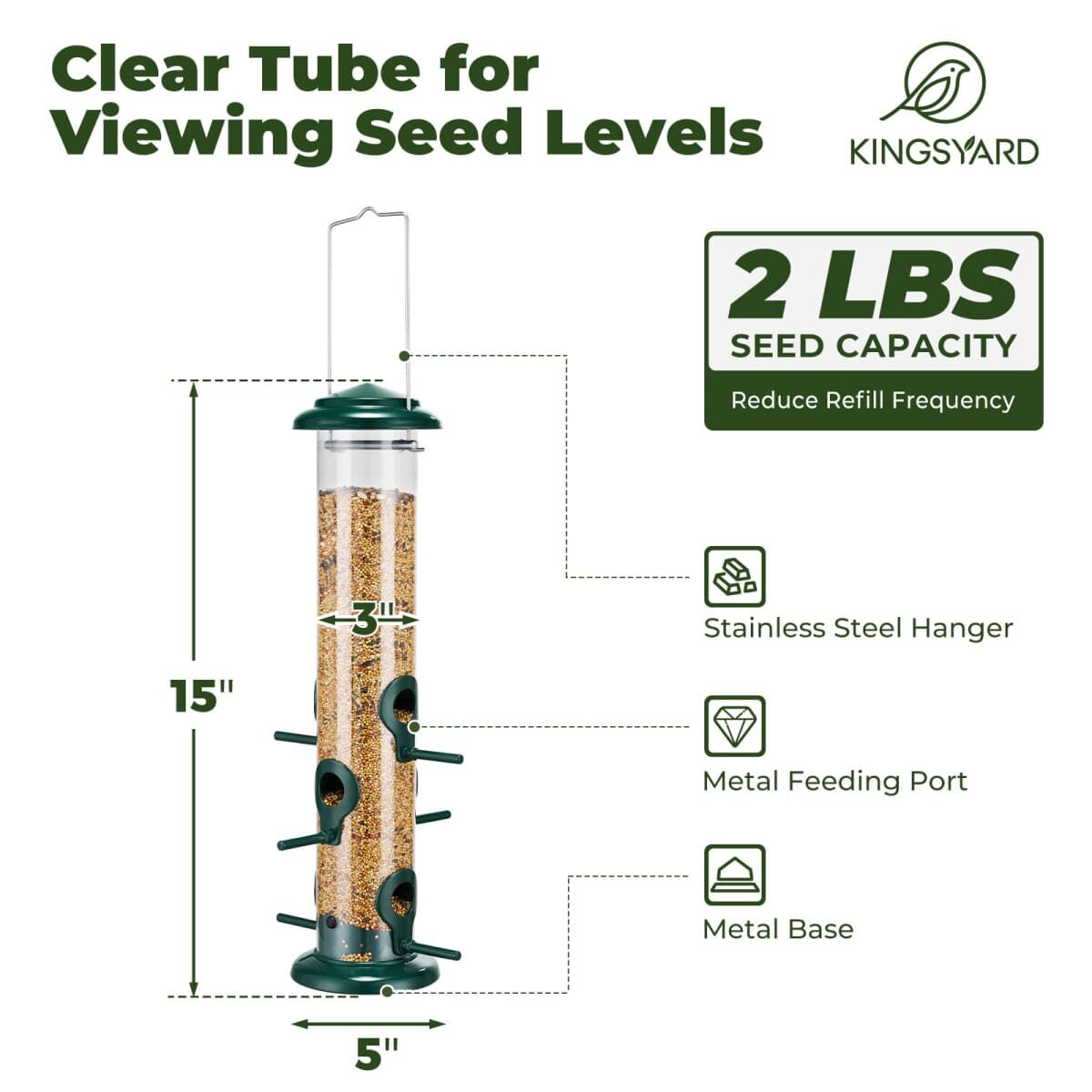 Green Kingsyard Chew-proof Metal Tube Bird Feeders 3 Green Kingsyard Chew-proof Metal Tube Bird Feeders 3