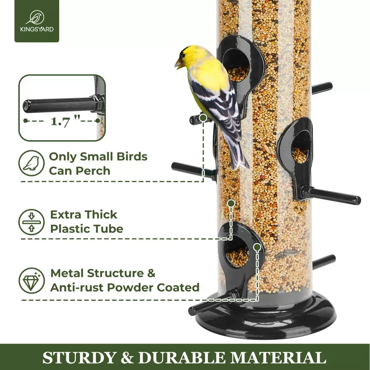 Black Kingsyard Chew-proof Metal Tube Bird Feeders 4