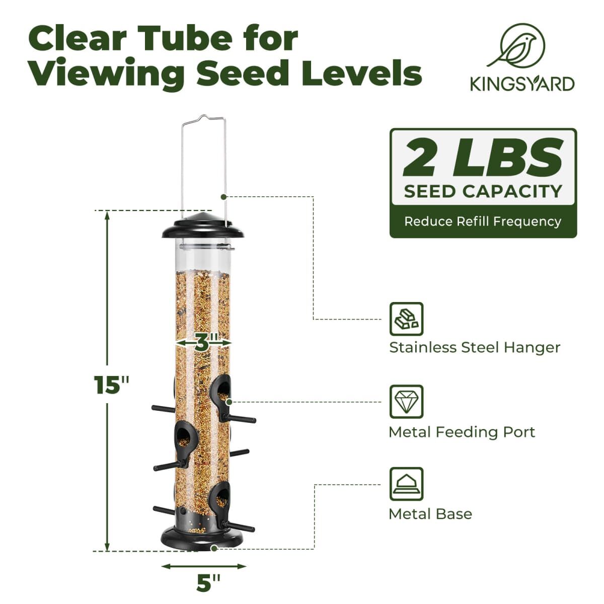 Black Kingsyard Chew-proof Metal Tube Bird Feeders 3