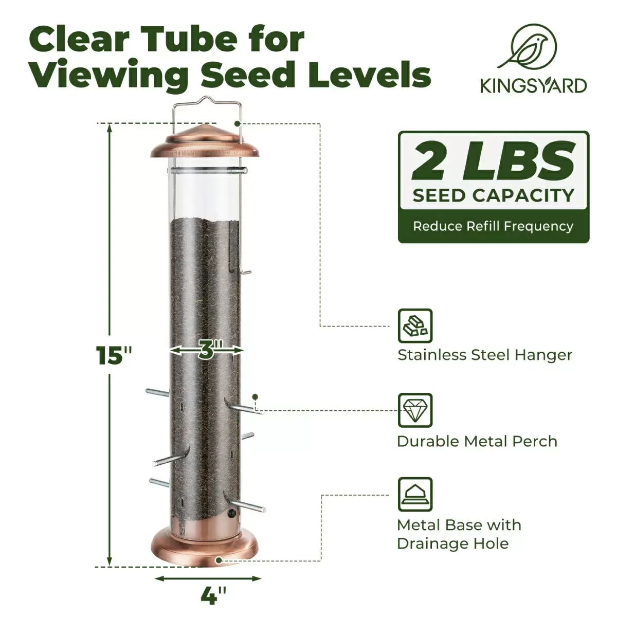 Antique Copper Kingsyard Metal Thistle Tube Bird Feeder 3