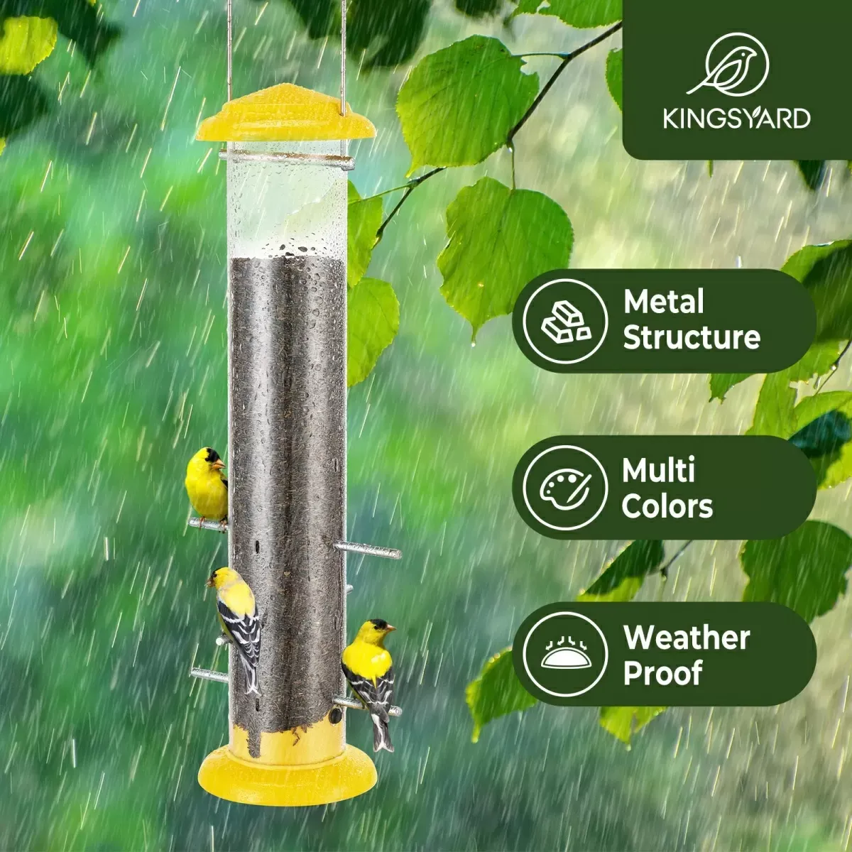 Yellow Kingsyard Metal Thistle Tube Bird Feeder 6