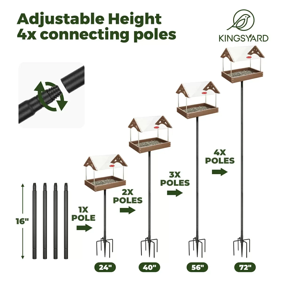 Brown Kingsyard Recycled Plastic Wild Bird Feeders with Adjustable Height Pole Kit 3