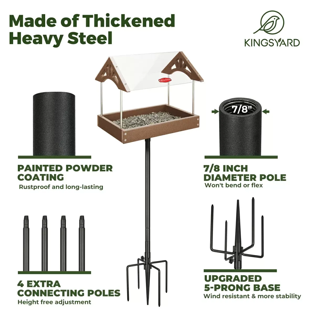 Brown Kingsyard Recycled Plastic Wild Bird Feeders with Adjustable Height Pole Kit 4