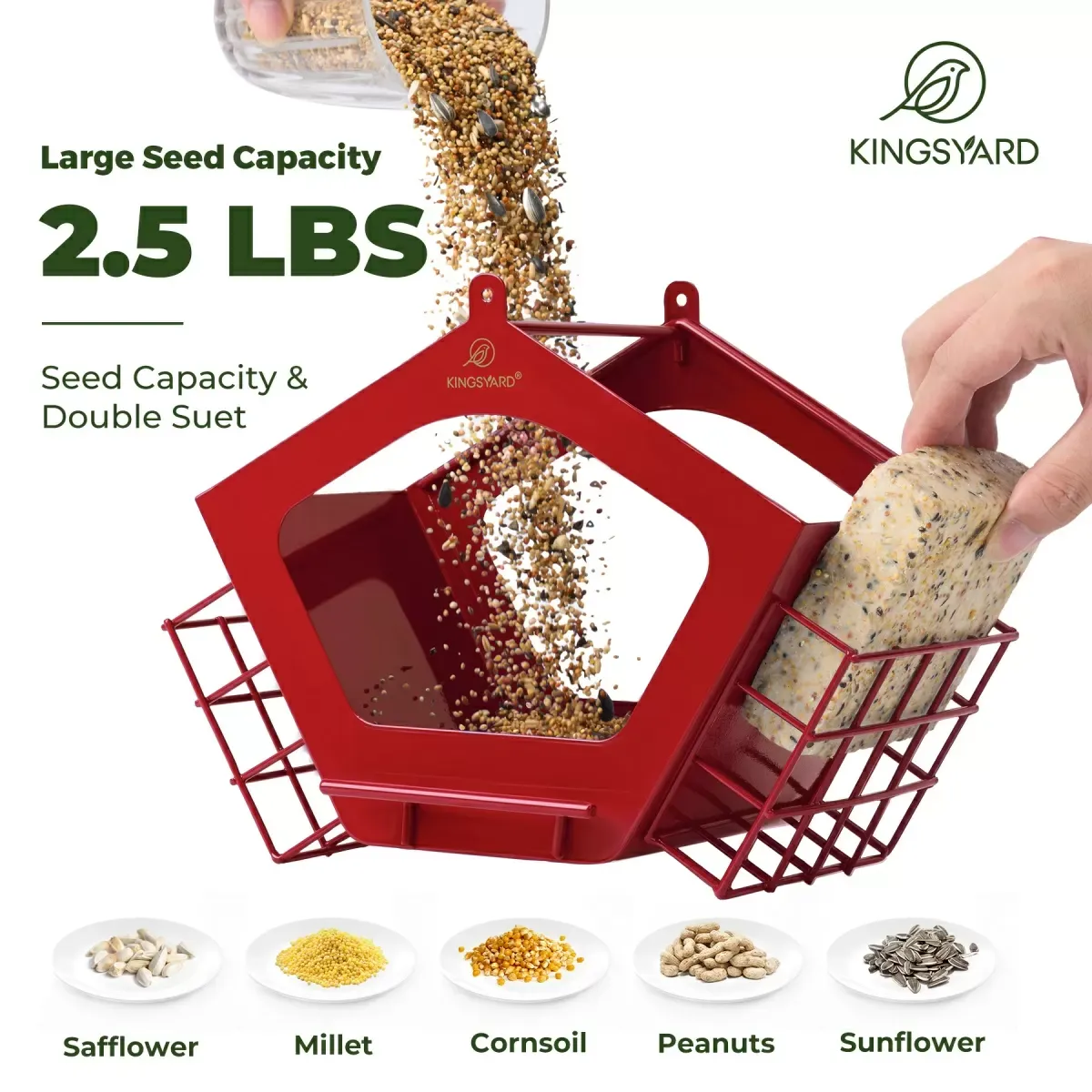 Red Kingsyard Metal 2 in 1 Mixed Seeds Bird Feeders 4