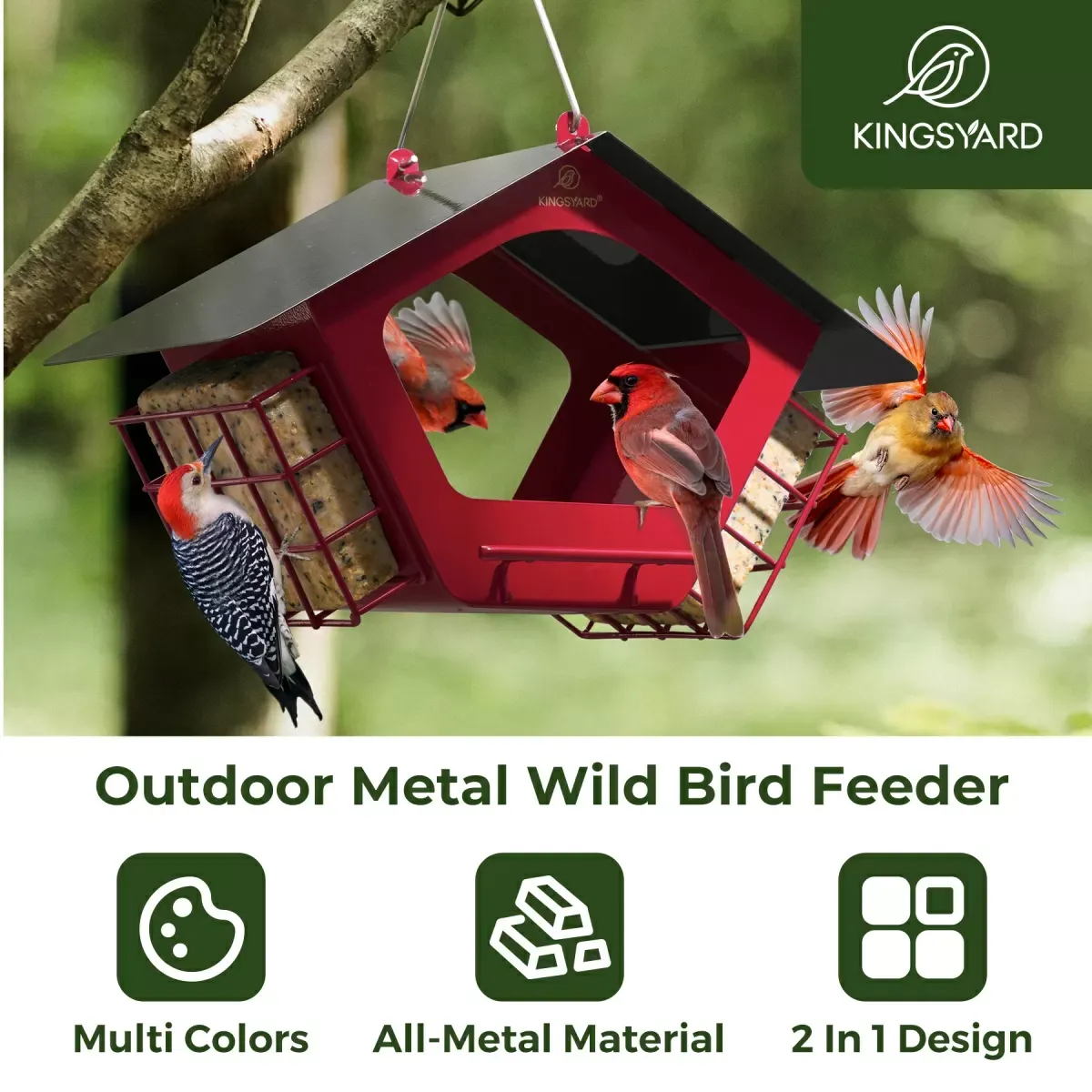 Red Kingsyard Metal 2 in 1 Mixed Seeds Bird Feeders 7