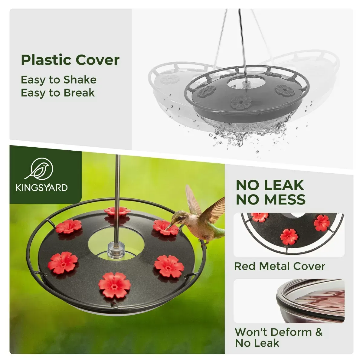 Black Kingsyard 12oz Tray Hummingbird Feeder with Weatherproof Dome & Ant Moat 9
