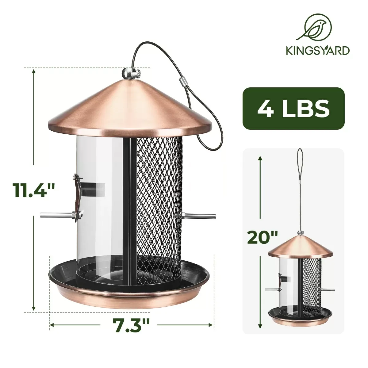 Antique Copper Kingsyard Dual Chamber Chew-Proof Metal Bird Feeder 3