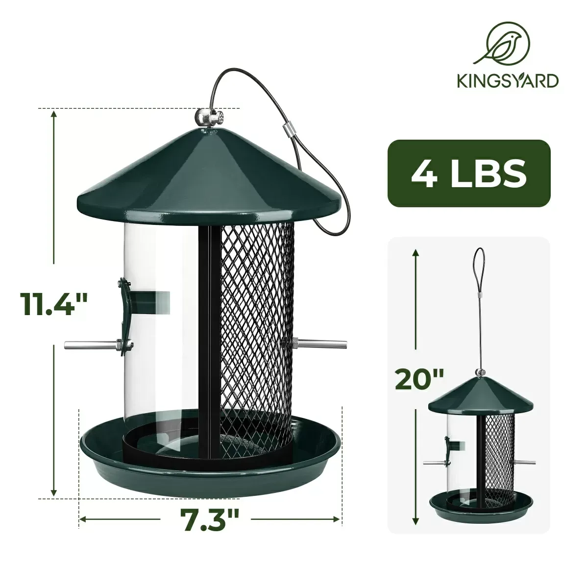 Green Kingsyard Dual Chamber Chew-Proof Metal Bird Feeder 3