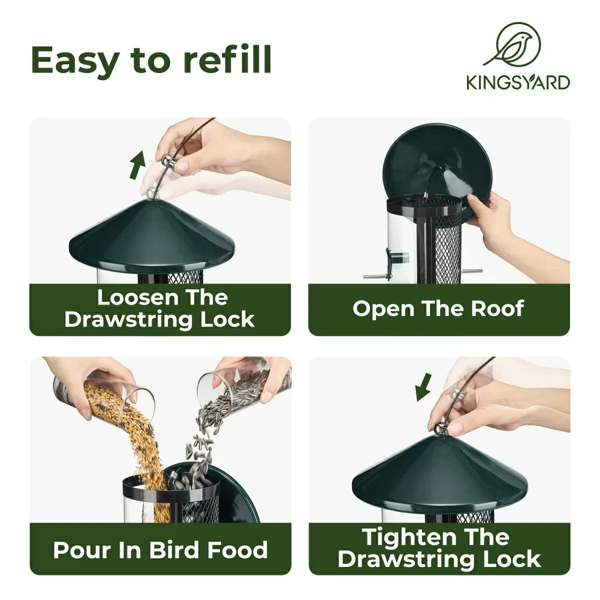 Green Kingsyard Dual Chamber Chew-Proof Metal Bird Feeder 5