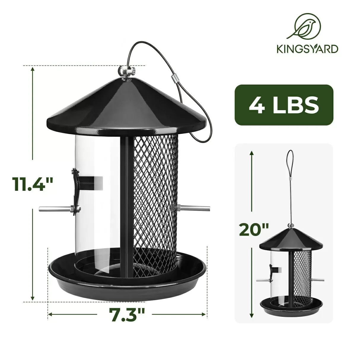 Black Kingsyard Dual Chamber Chew-Proof Metal Bird Feeder 3