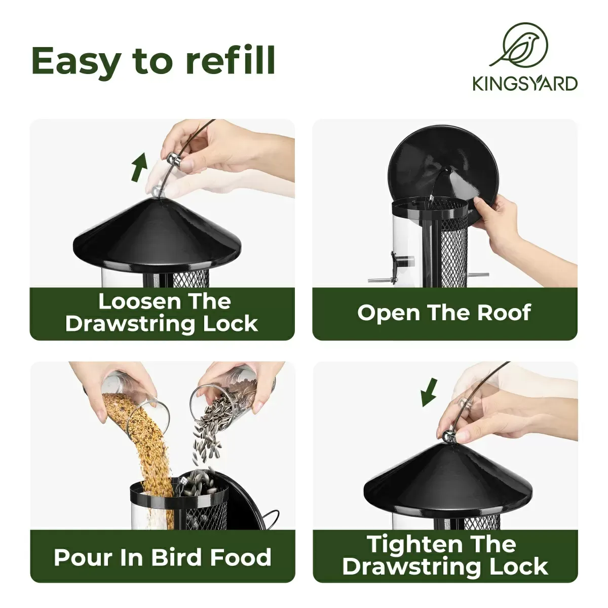 Black Kingsyard Dual Chamber Chew-Proof Metal Bird Feeder 5