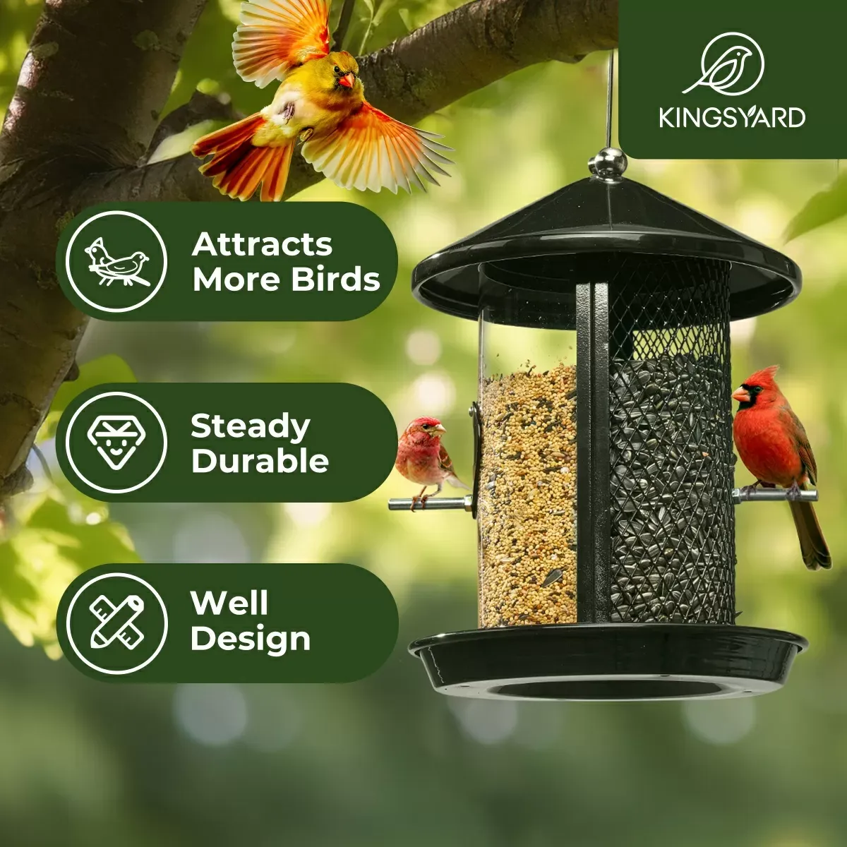 Black Kingsyard Dual Chamber Chew-Proof Metal Bird Feeder 6