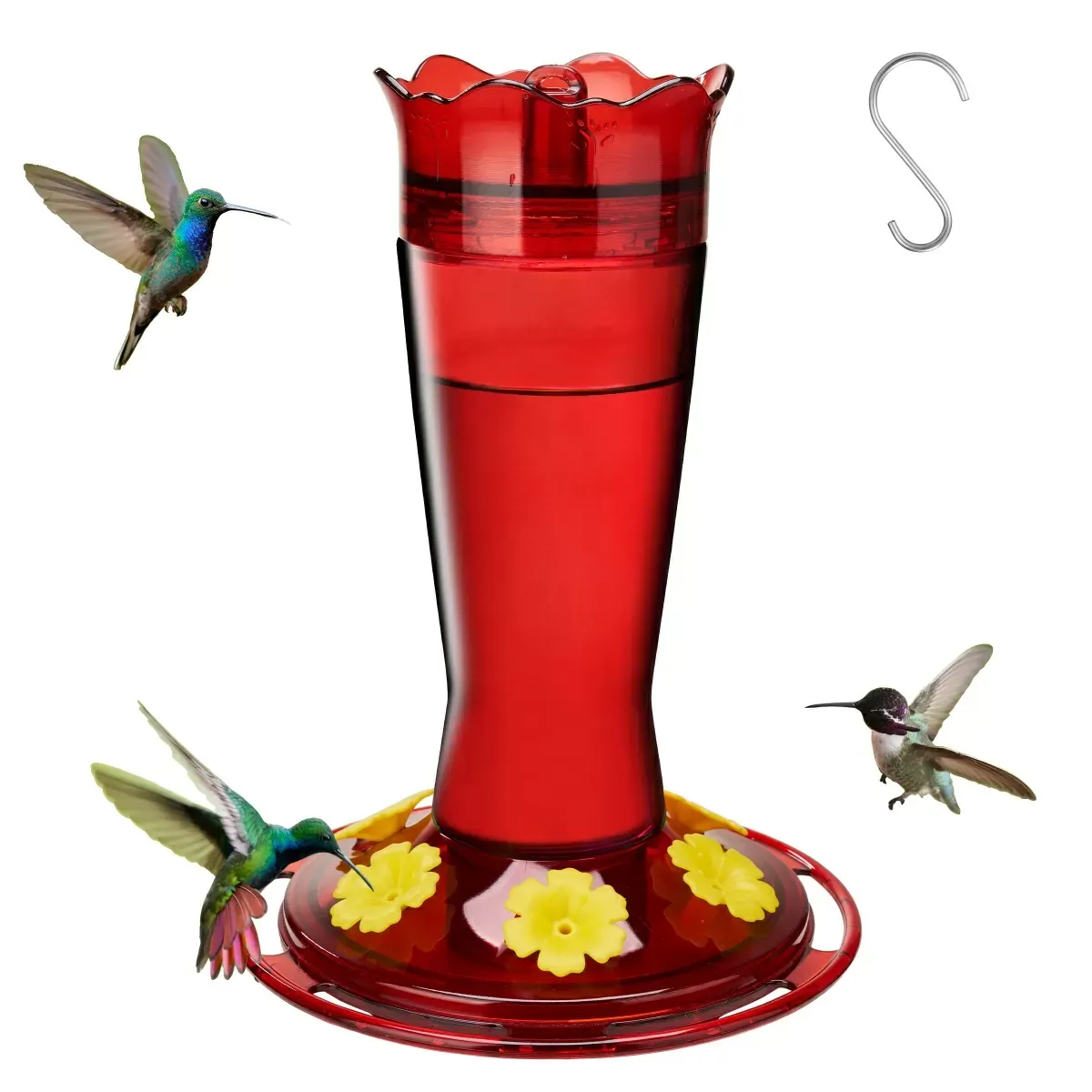Red Kingsyard 14oz Glass Hummingbird Feeder with Bee Proof & Ant Moat 2