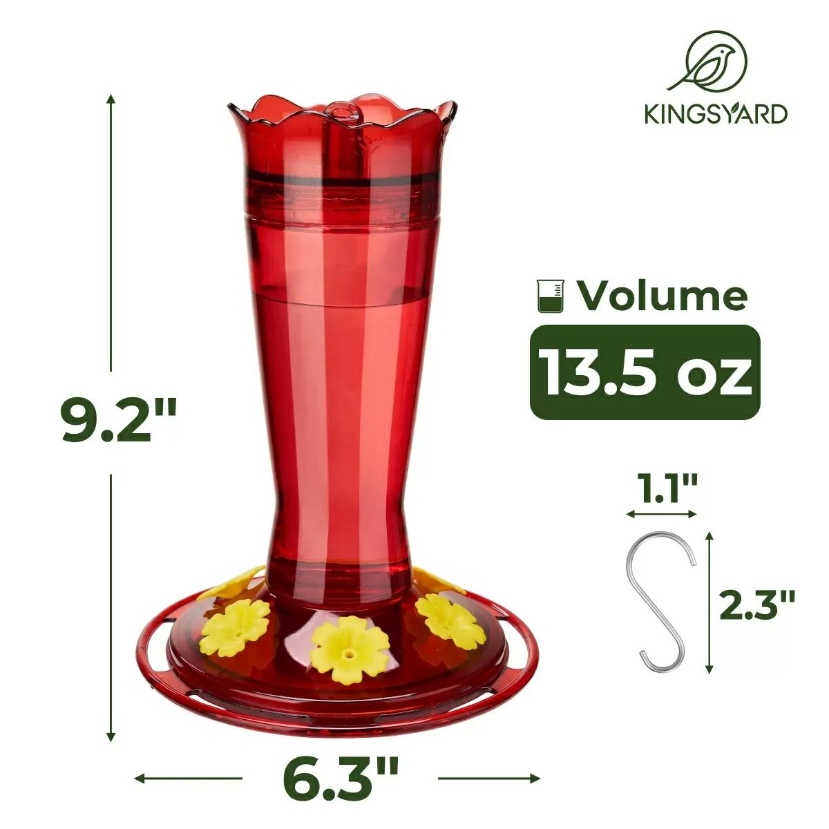 Red Kingsyard 14oz Glass Hummingbird Feeder with Bee Proof & Ant Moat 3