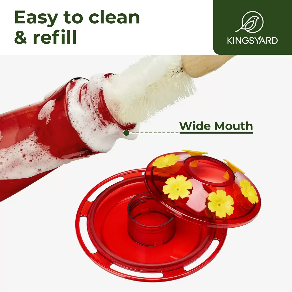 Red Kingsyard 14oz Glass Hummingbird Feeder with Bee Proof & Ant Moat 4