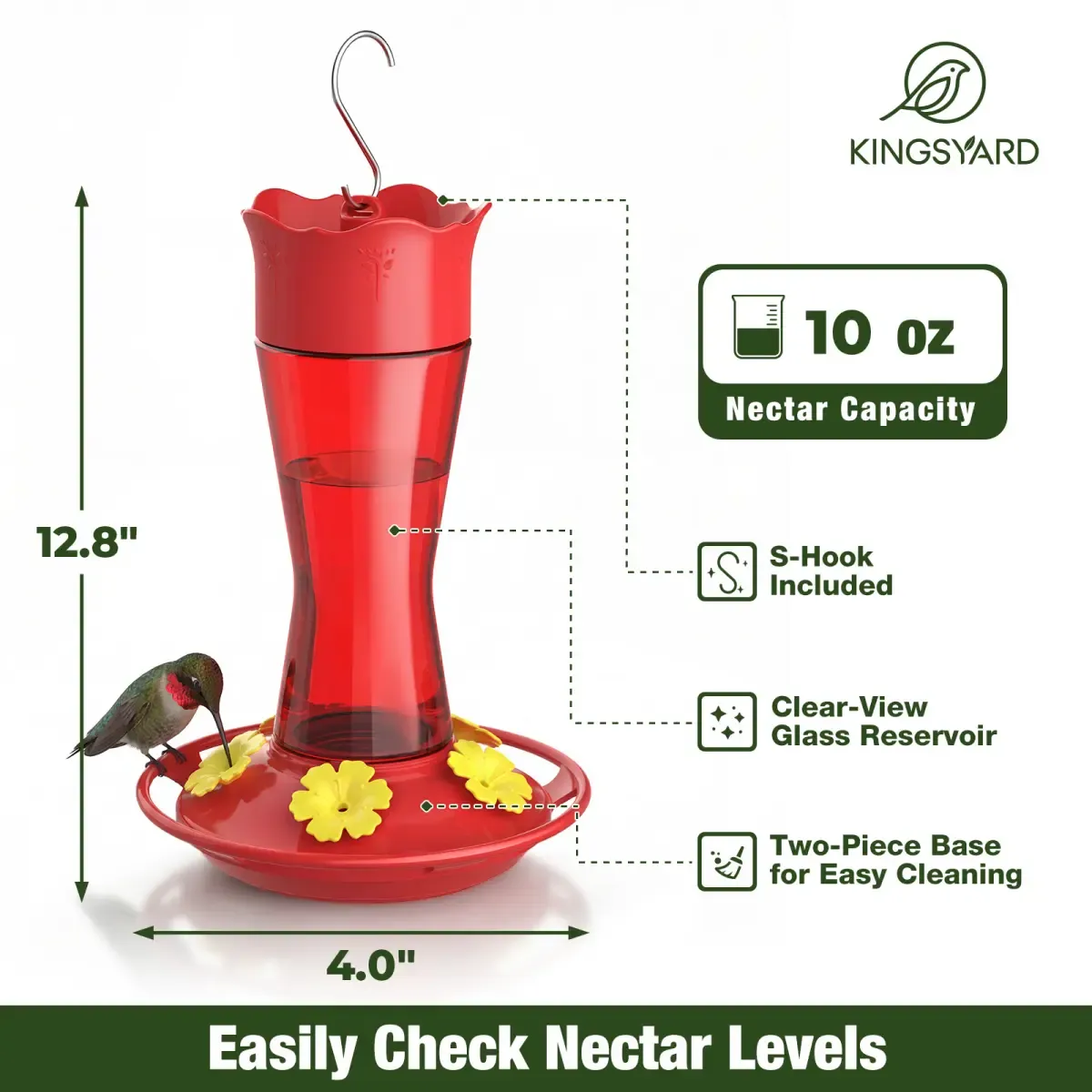 Red Kingsyard 10oz Glass Hummingbird Feeder with Bee Proof & Ant Moat 3 Red Kingsyard 10oz Glass Hummingbird Feeder with Bee Proof & Ant Moat 3