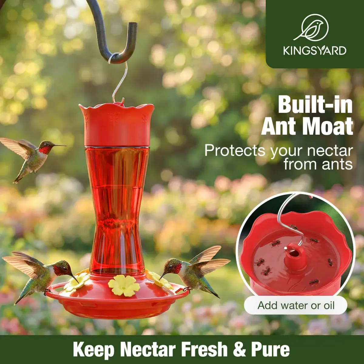 Red Kingsyard 10oz Glass Hummingbird Feeder with Bee Proof & Ant Moat 5 Red Kingsyard 10oz Glass Hummingbird Feeder with Bee Proof & Ant Moat 5