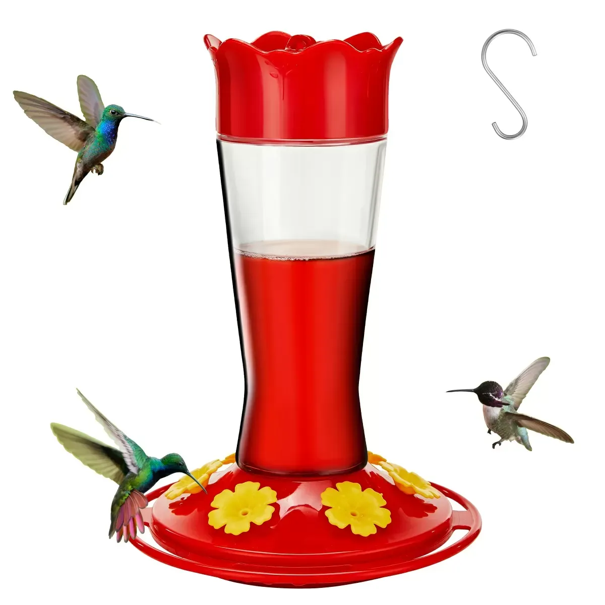 Updated Red Kingsyard 14oz Glass Hummingbird Feeder with Bee Proof & Ant Moat 2