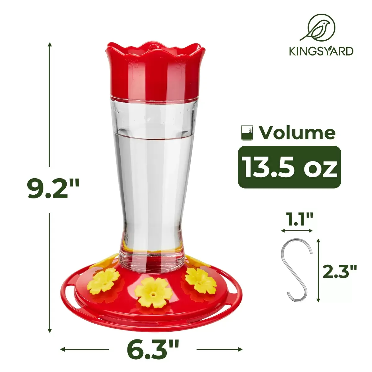 Updated Red Kingsyard 14oz Glass Hummingbird Feeder with Bee Proof & Ant Moat 3