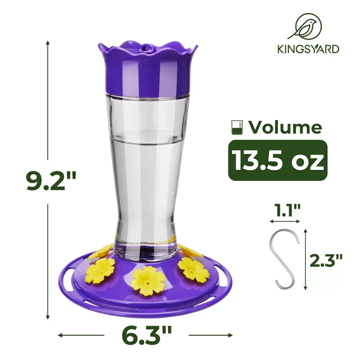 Updated Purple Kingsyard 14oz Glass Hummingbird Feeder with Bee Proof & Ant Moat 3