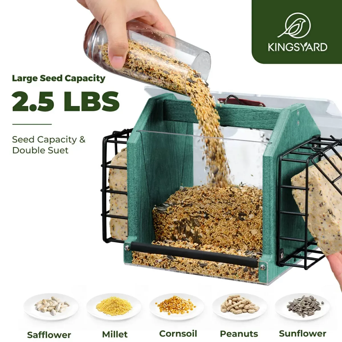 Green Kingsyard Weatherproof Double Suet Hopper Bird Feeder 4