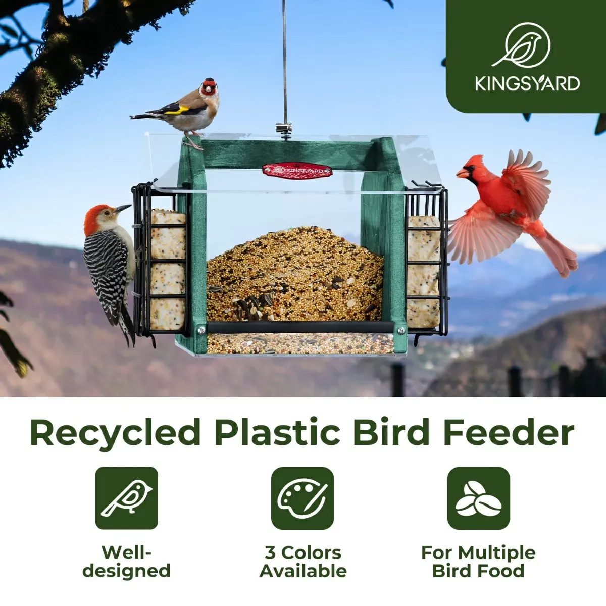 Green Kingsyard Weatherproof Double Suet Hopper Bird Feeder 5