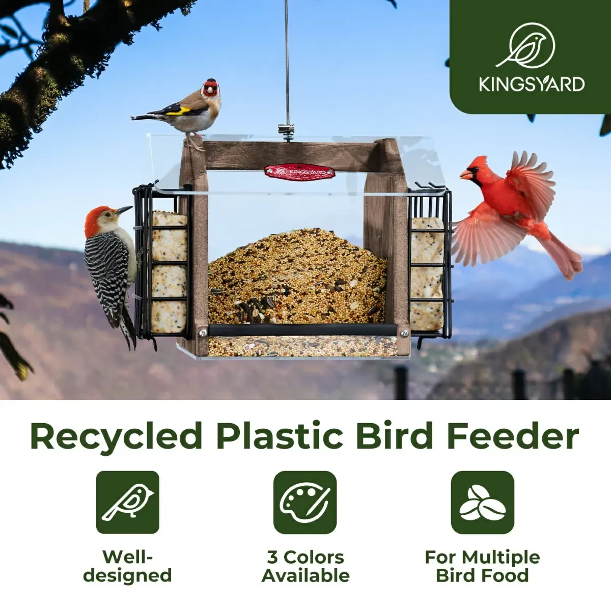 Brown Kingsyard Weatherproof Double Suet Hopper Bird Feeder 5