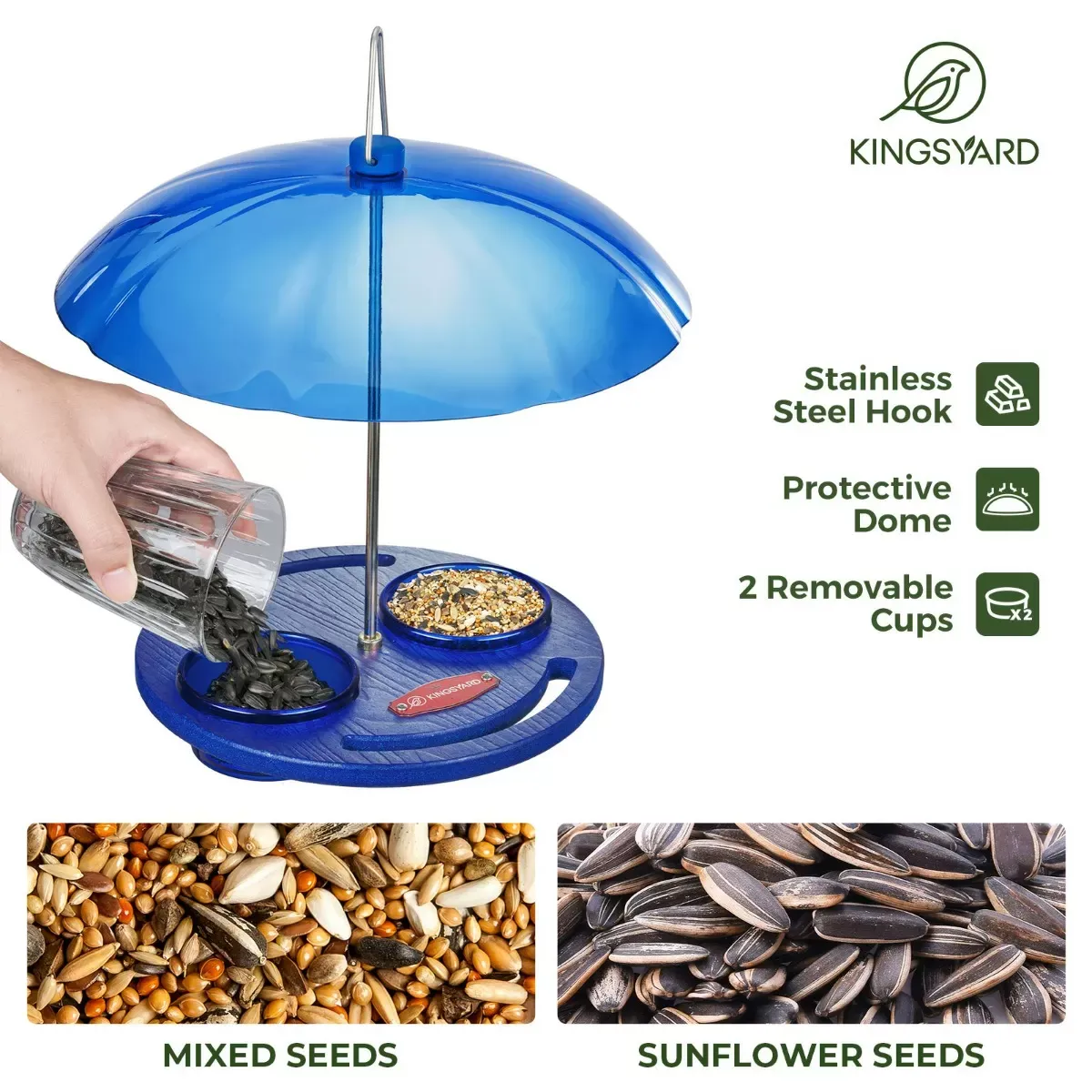 Kingsyard Recycled Plastic Platform Bird Feeder with Dome Top 4