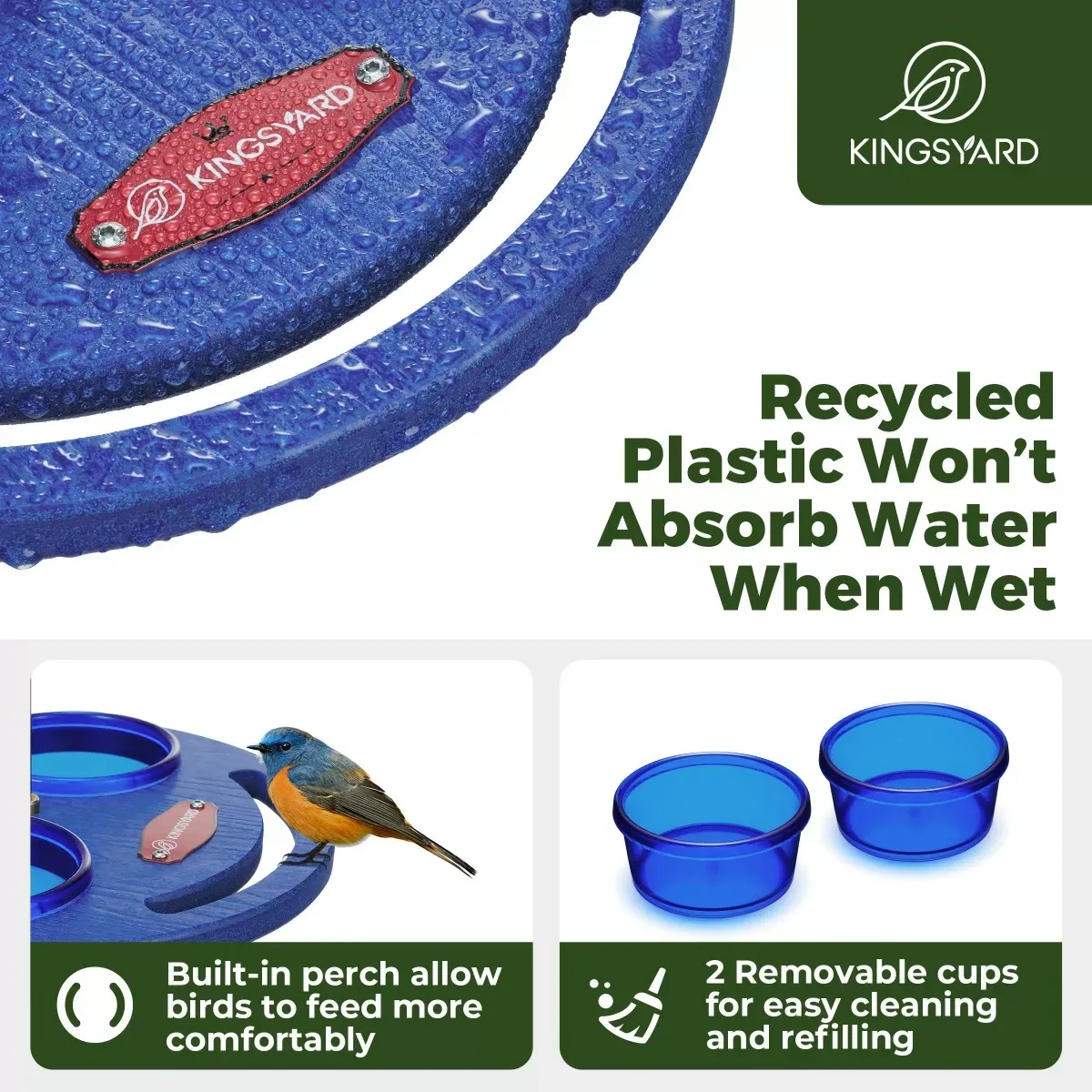 Kingsyard Recycled Plastic Platform Bird Feeder with Dome Top 5