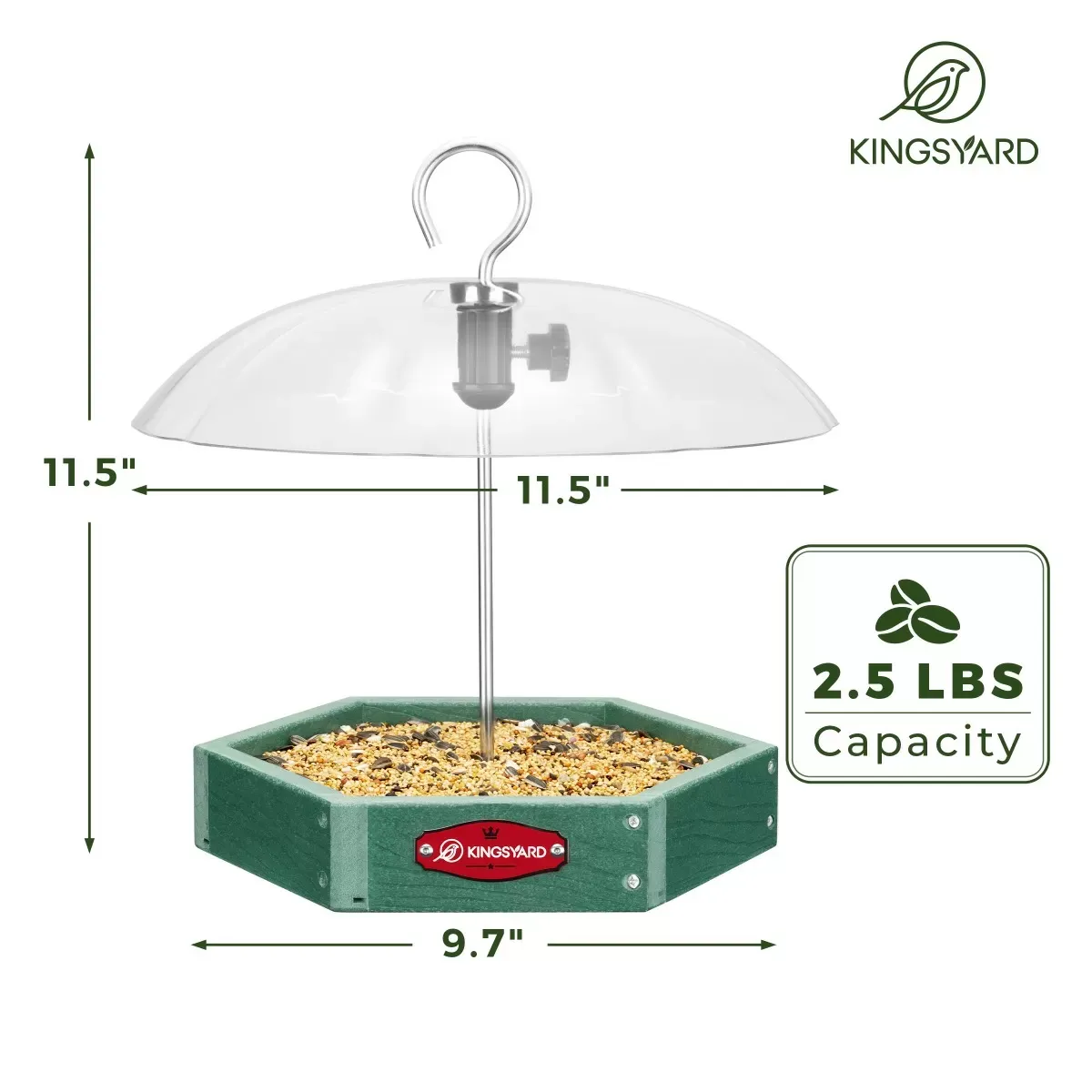 Kingsyard Recycled Plastic Platform Bird Feeder with Adjustable Dome 3