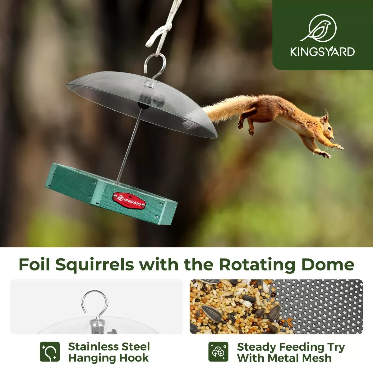 Kingsyard Recycled Plastic Platform Bird Feeder with Adjustable Dome 5