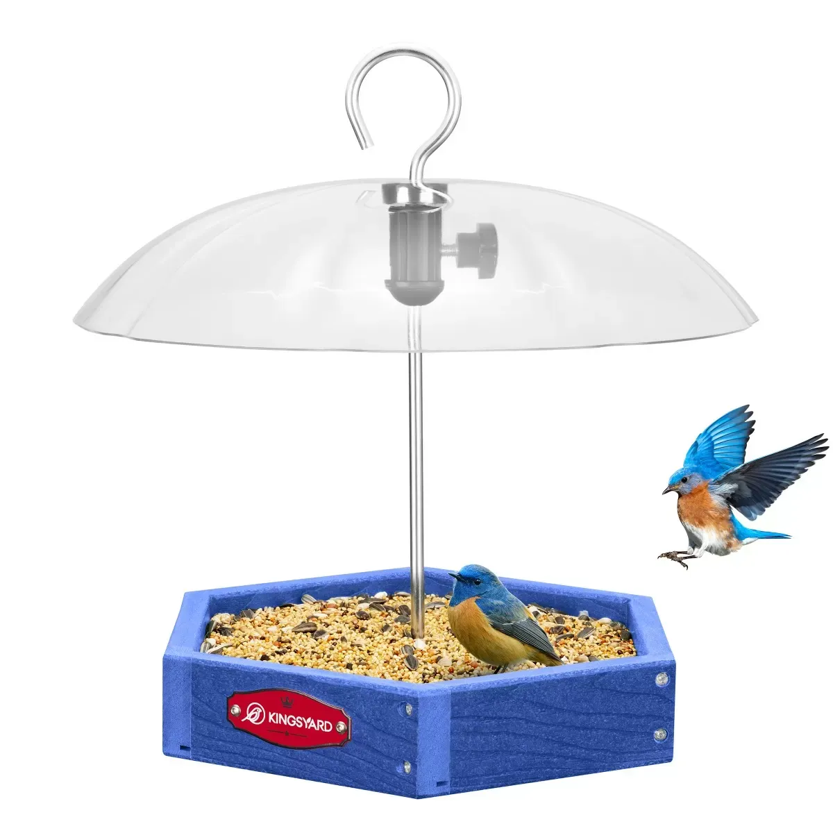 Blue Kingsyard Recycled Plastic Platform Bird Feeder with Adjustable Dome 2