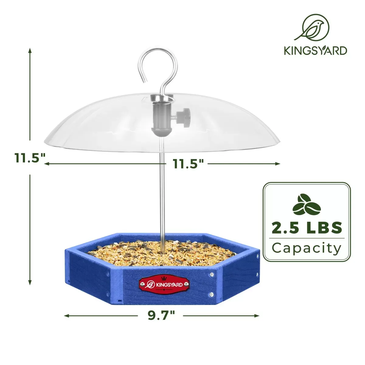 Blue Kingsyard Recycled Plastic Platform Bird Feeder with Adjustable Dome 3