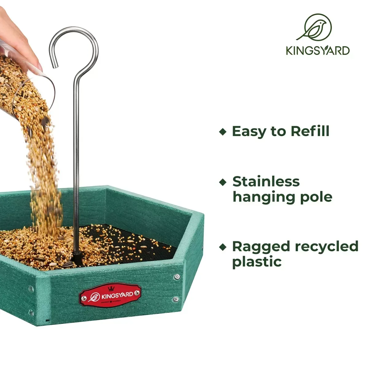 Green Kingsyard Recycled Plastic Platform Bird Feeder 5 Green Kingsyard Recycled Plastic Platform Bird Feeder 5