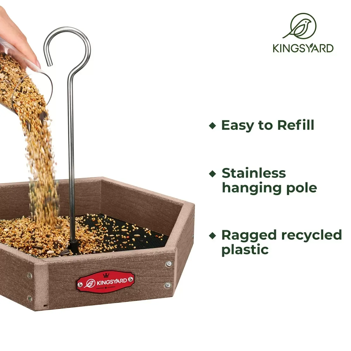 Brown Kingsyard Recycled Plastic Platform Bird Feeder 5
