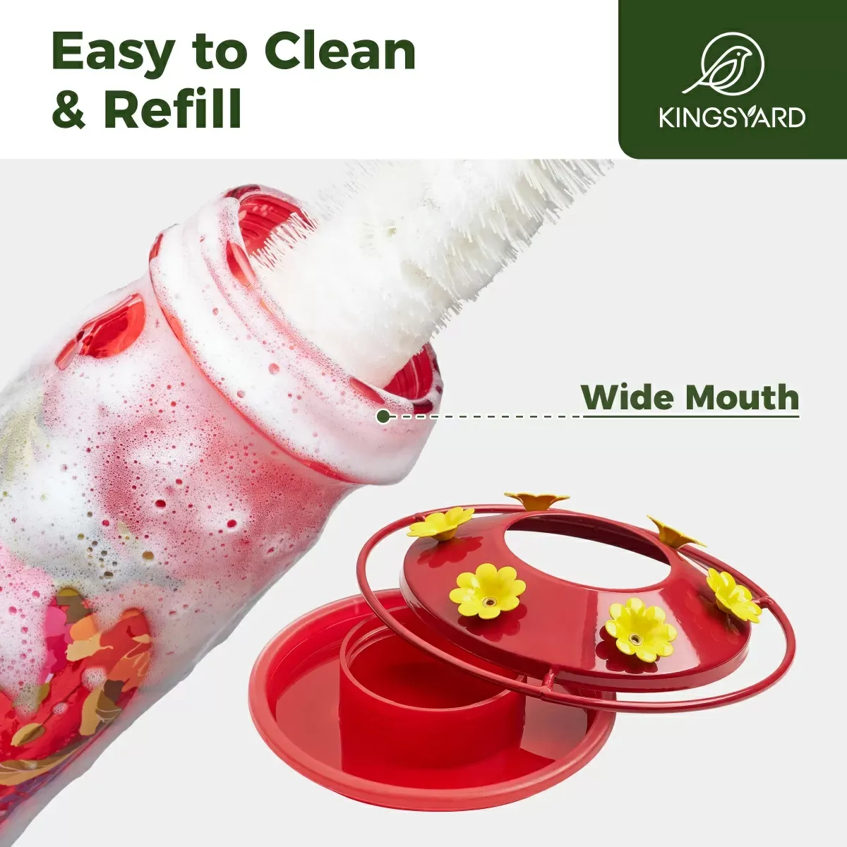 Red Kingsyard Round Glass Hummingbird Feeder with Flower Patterns 4