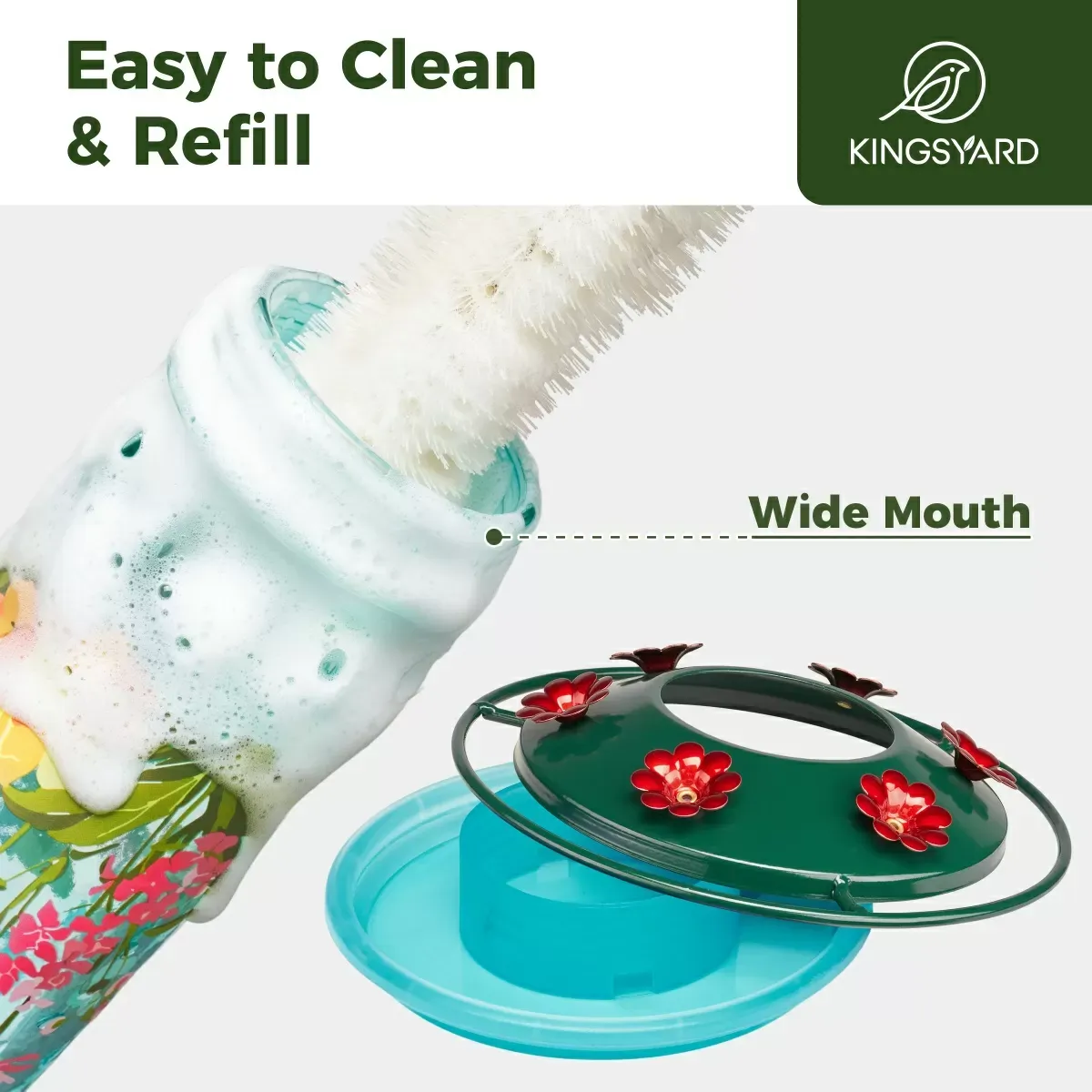 Blue Kingsyard Round Glass Hummingbird Feeder with Flower Patterns 4