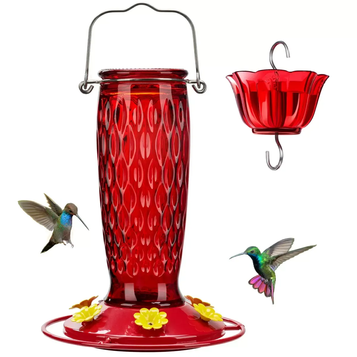 Red Kingsyard 24oz Glass Hummingbird Feeder with Ant Moat 2 Red Kingsyard 24oz Glass Hummingbird Feeder with Ant Moat 2