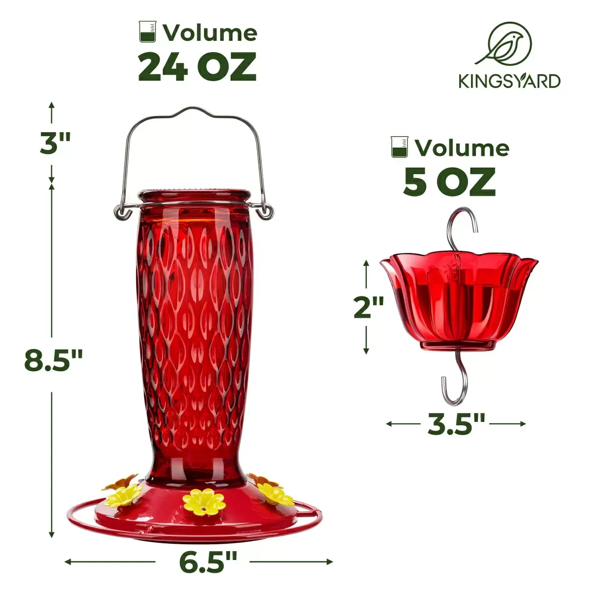 Red Kingsyard 24oz Glass Hummingbird Feeder with Ant Moat 3 Red Kingsyard 24oz Glass Hummingbird Feeder with Ant Moat 3