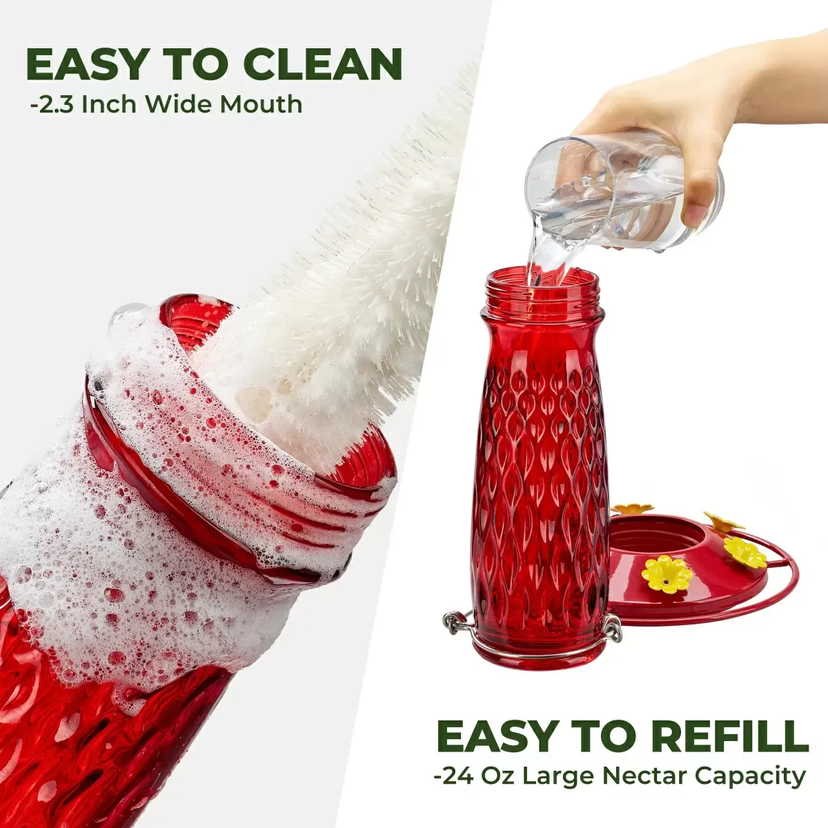 Red Kingsyard 24oz Glass Hummingbird Feeder with Ant Moat 5 Red Kingsyard 24oz Glass Hummingbird Feeder with Ant Moat 5