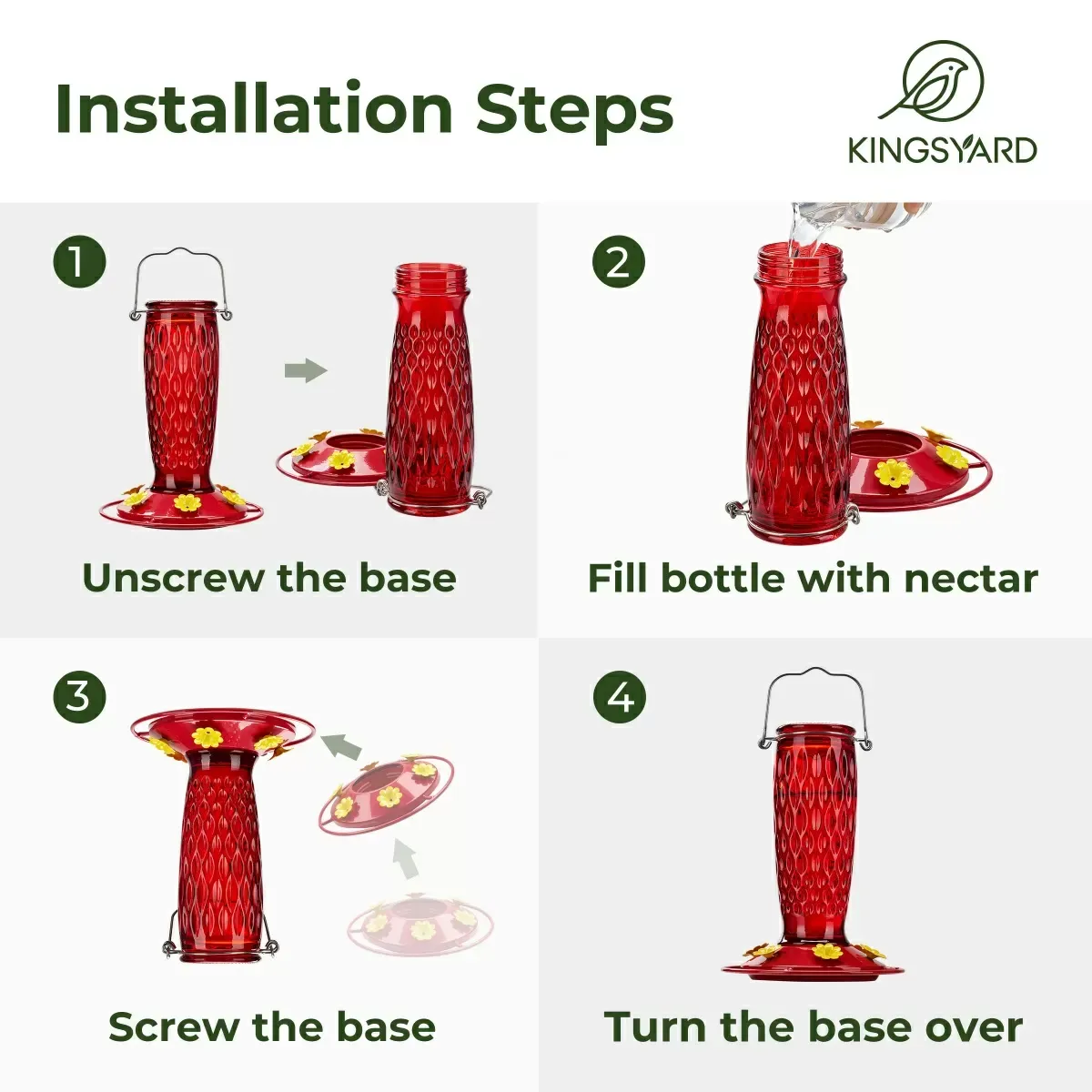 Red Kingsyard 24oz Glass Hummingbird Feeder with Ant Moat 6 Red Kingsyard 24oz Glass Hummingbird Feeder with Ant Moat 6