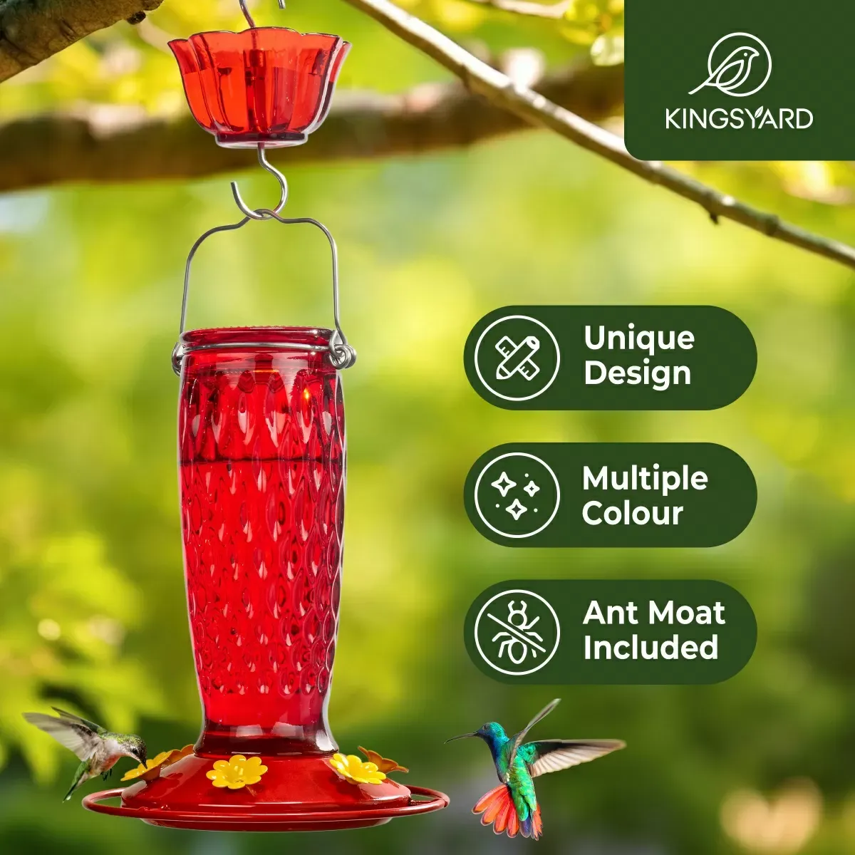 Red Kingsyard 24oz Glass Hummingbird Feeder with Ant Moat 8 Red Kingsyard 24oz Glass Hummingbird Feeder with Ant Moat 8