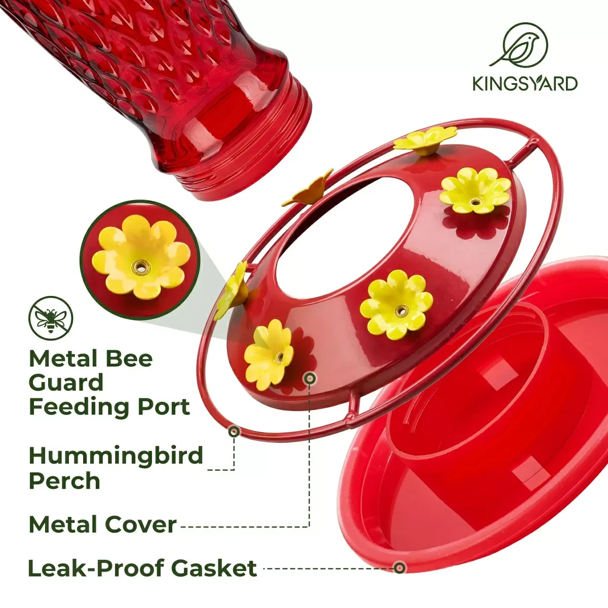 Kingsyard 24oz Glass Hummingbird Feeder with Ant Moat 4