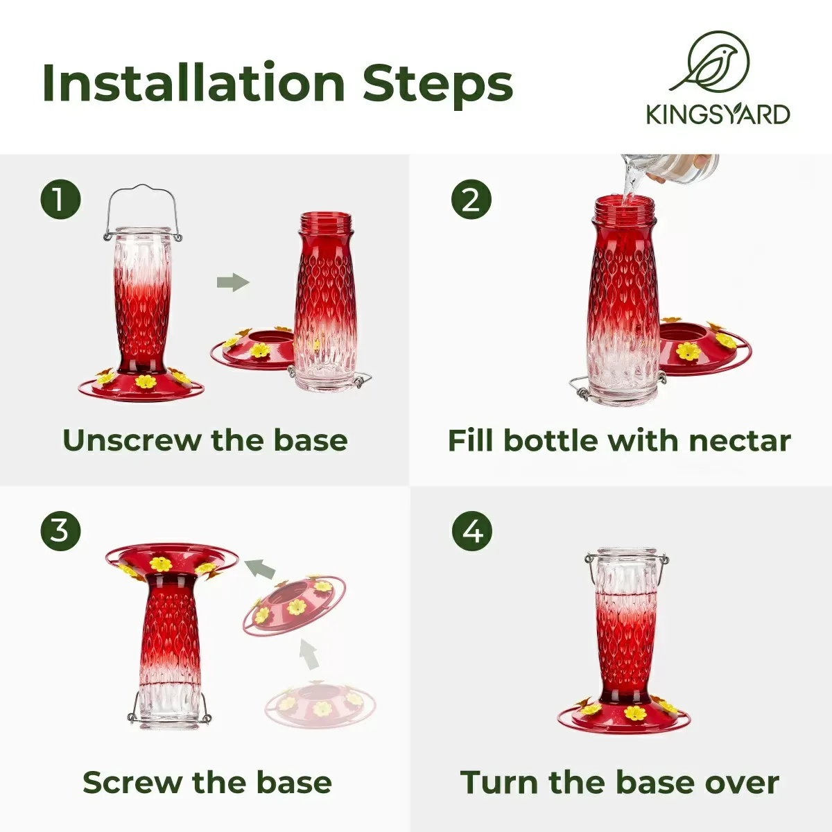 Kingsyard 24oz Glass Hummingbird Feeder with Ant Moat 6