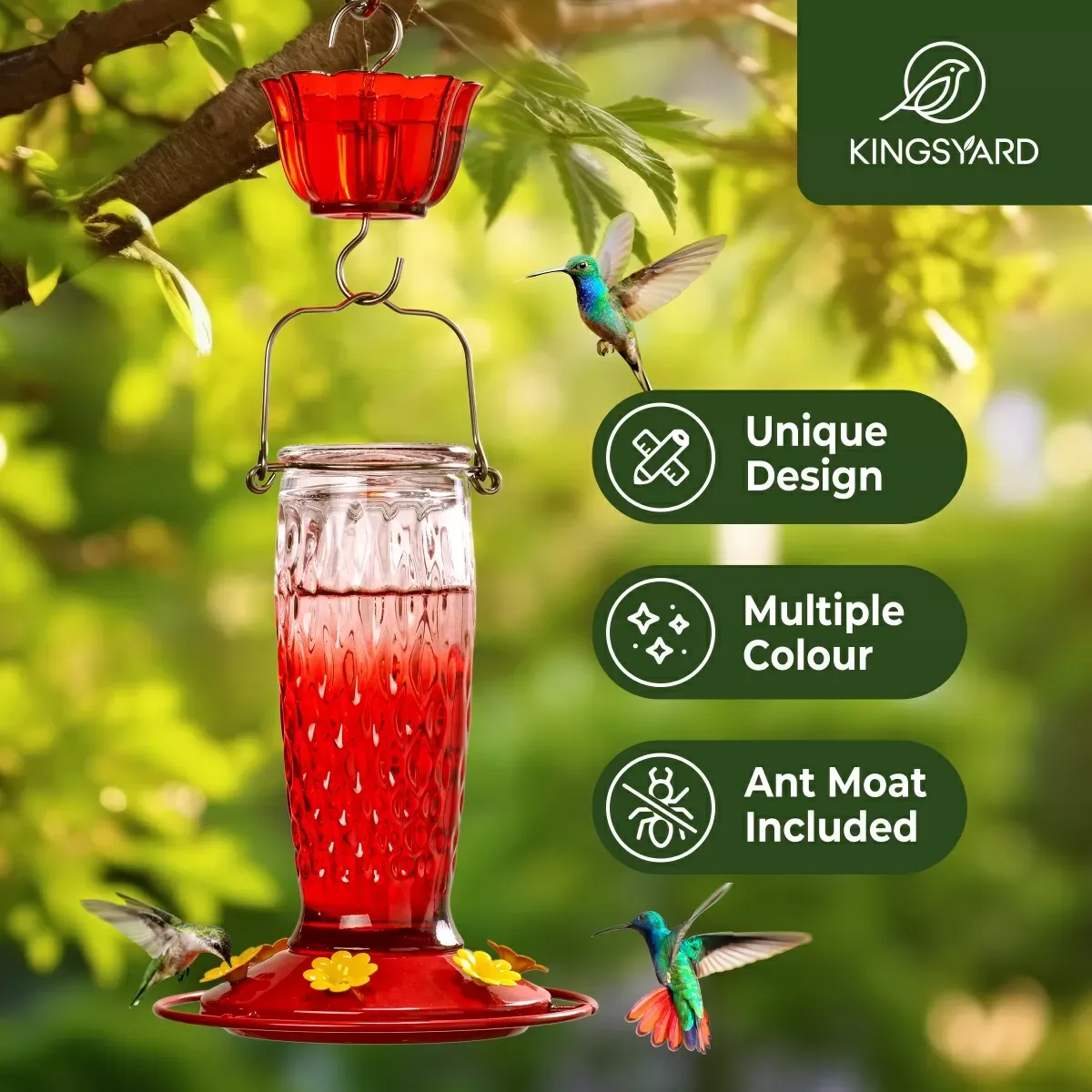 Kingsyard 24oz Glass Hummingbird Feeder with Ant Moat 8
