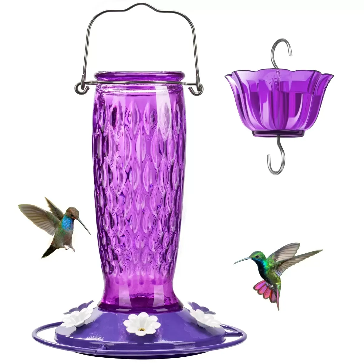 Purple Kingsyard 24oz Glass Hummingbird Feeder with Ant Moat 2