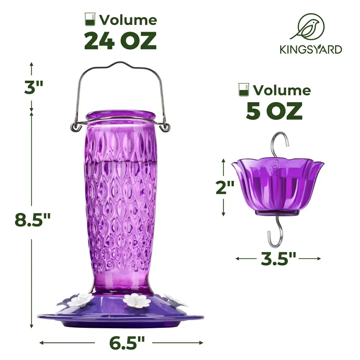 Purple Kingsyard 24oz Glass Hummingbird Feeder with Ant Moat 3