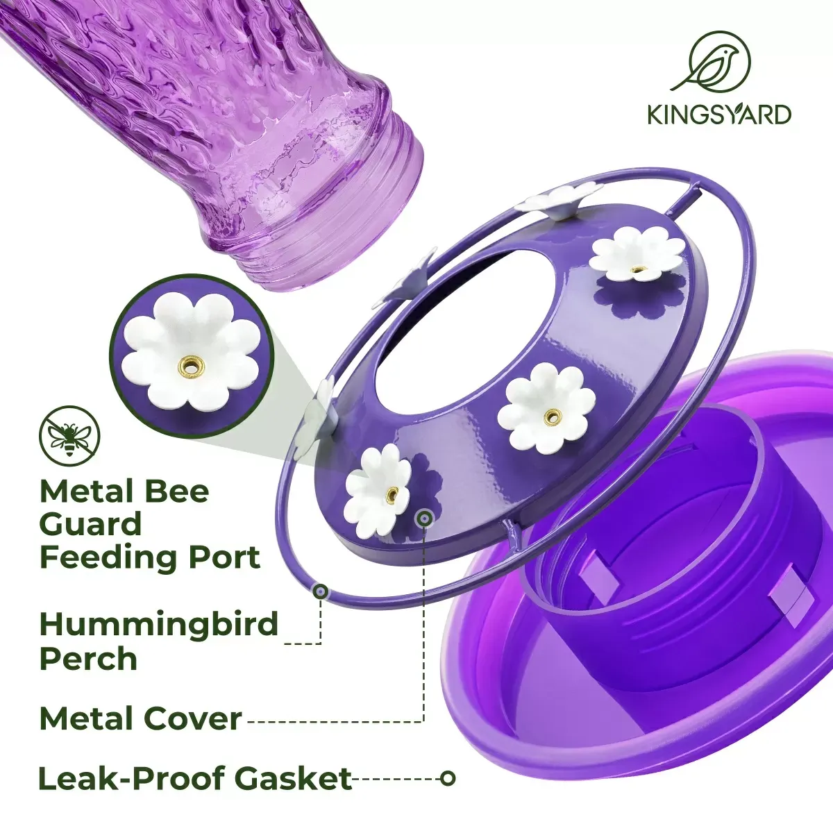 Purple Kingsyard 24oz Glass Hummingbird Feeder with Ant Moat 4